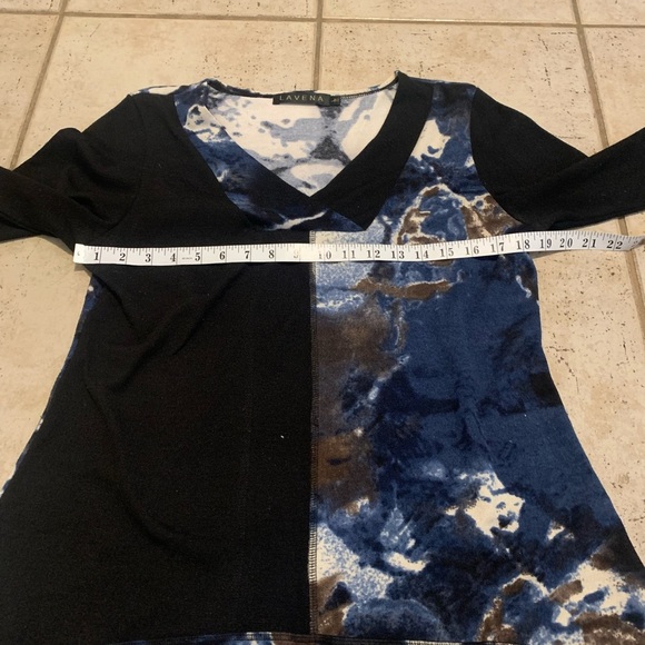 LAVENA Abstract Blue & Black Split Hem Tunic Top LG - Picture 3 of 5